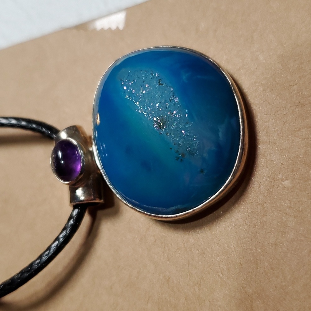 Druzy and Amethyst in Sterling Silver Pendant